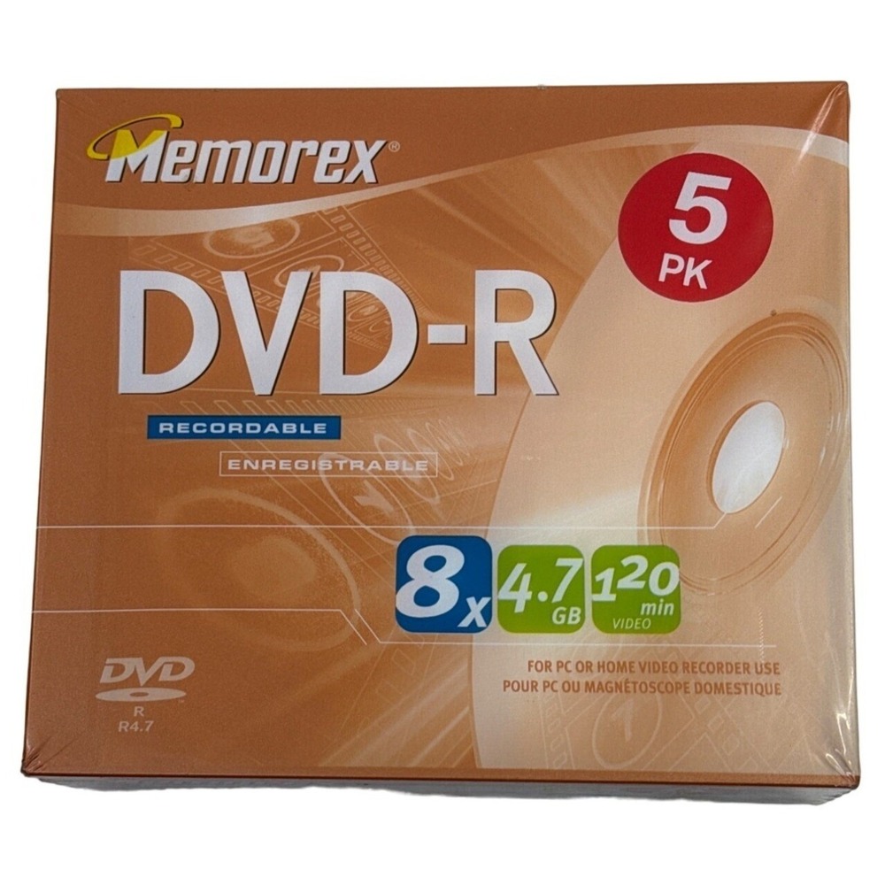 Memorex DVD-R 5 Pack 4.7GB 120 Min 8x Recordable‎ Discs New Sealed